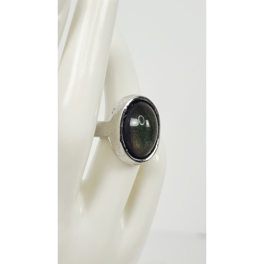 Vintage 1970s Retro Color Changing Oval Cabochon Mood Ring Silver Tone Size 8 - Picture 4 of 16